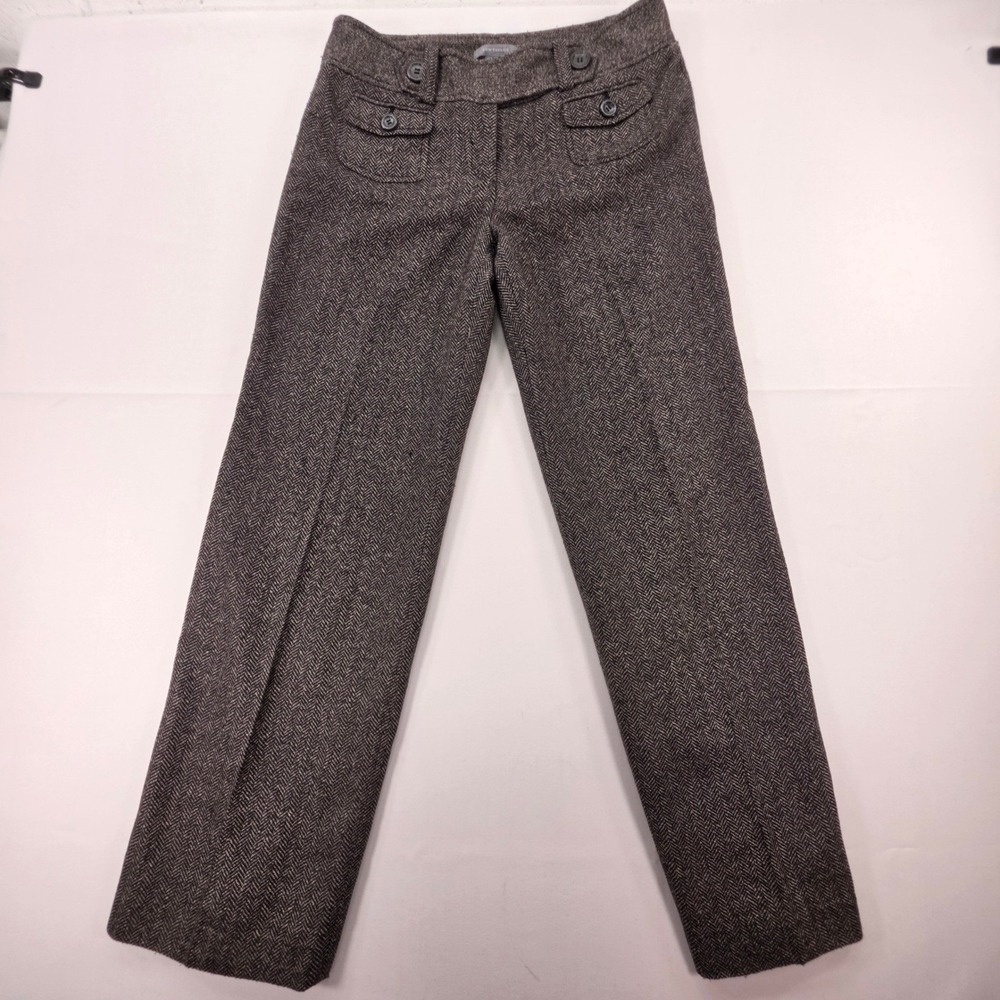 Ann Taylor Lindsay Herringbone Wool Silk Blend Wide Leg Trousers Brown Size 8